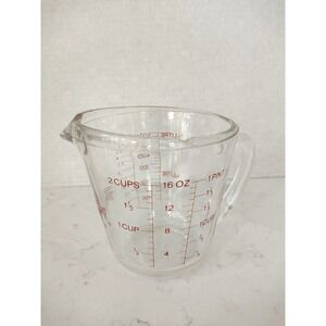 Vintage Anchor Hocking FIRE KING  #498 Clear Glass 2 Cup Measuring 16 oz USA Red